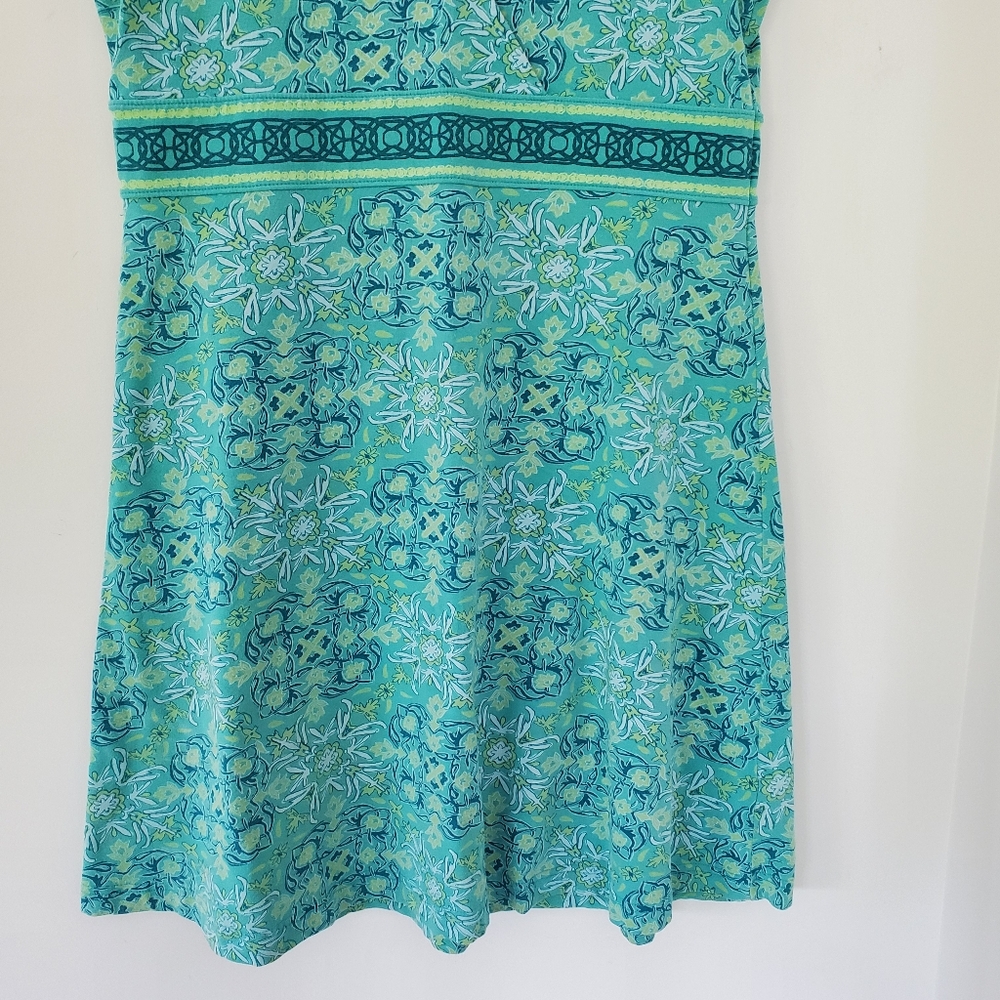 LIFE IS GOOD 10 Turquoise Green V-Neck Sleeveless Active Dress Boho Floral Comfy - Picture 4 of 12